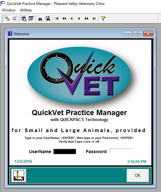 QuickVet Welcome Screen for Logging in